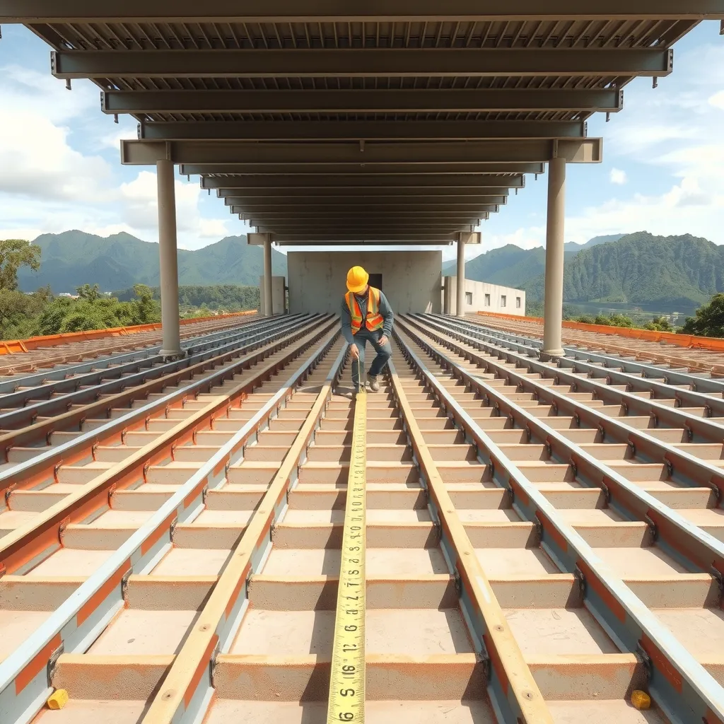 Instalación de correas metálicas en estructura de cubierta con medición de distancia en Colombia