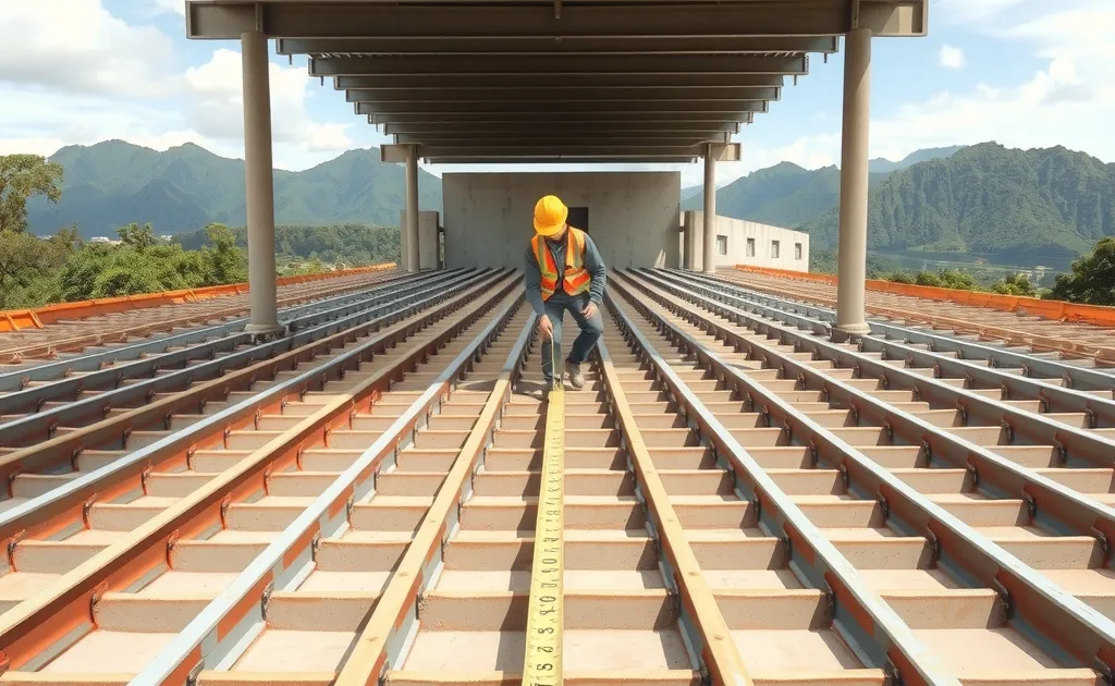 Instalación de correas metálicas en estructura de cubierta con medición de distancia en Colombia