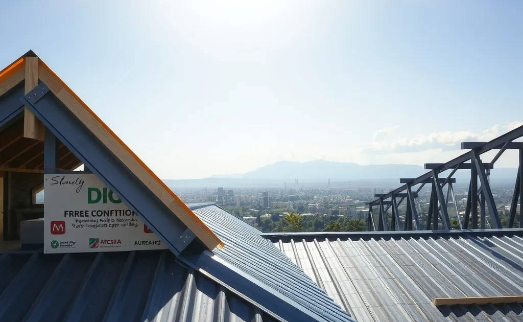 Instalación de techo metálico con tejas trapezoidales sobre estructura de acero galvanizado en una obra en Colombia
