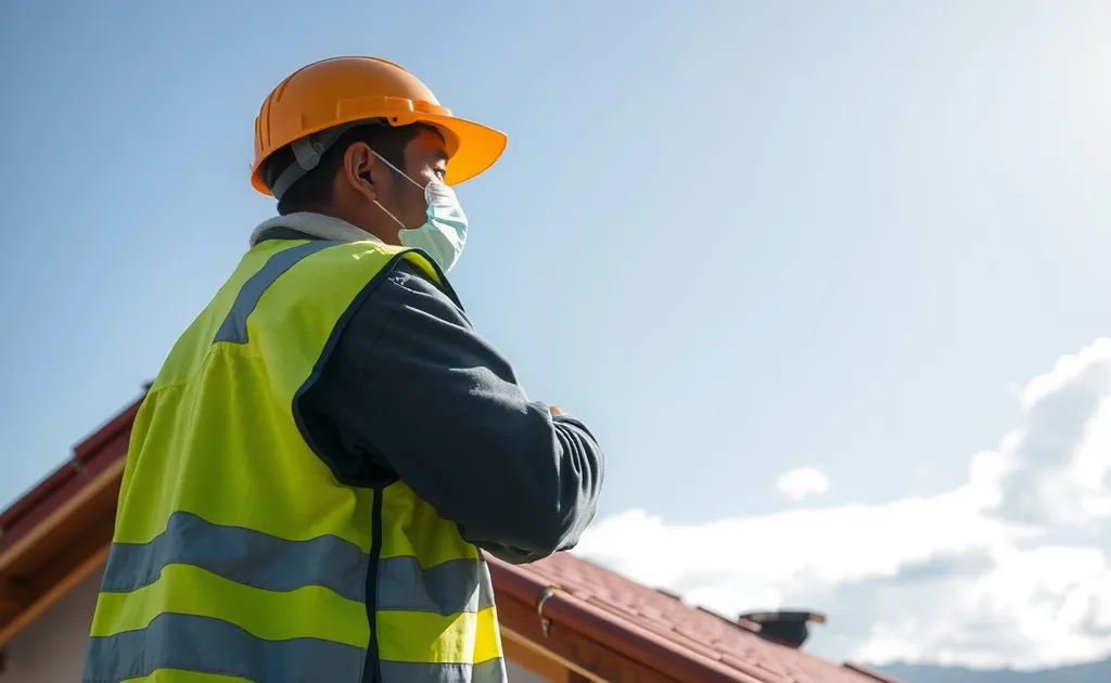Inspector examinando la estructura de un techo en Cundinamarca Colombia