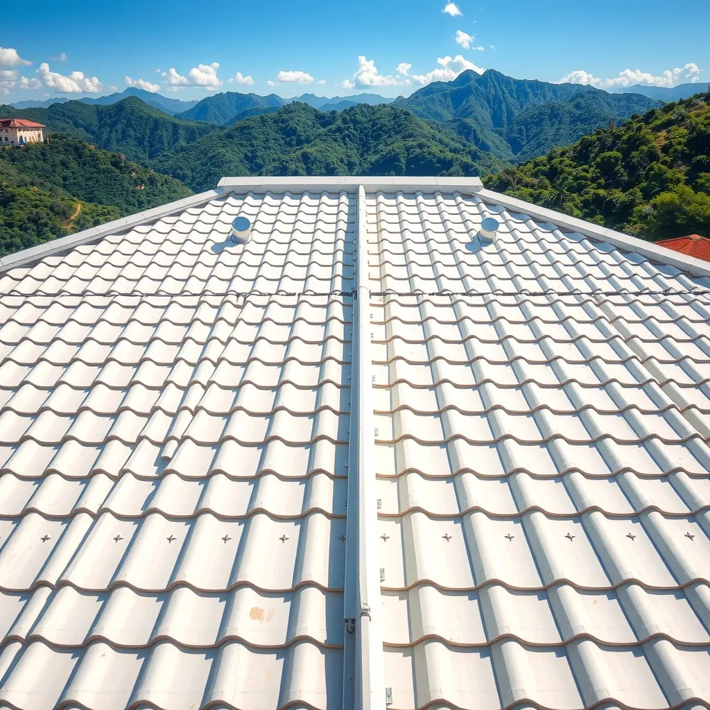 Techo de teja metálica blanca con cumbrera ventilada en vivienda campestre en Colombia