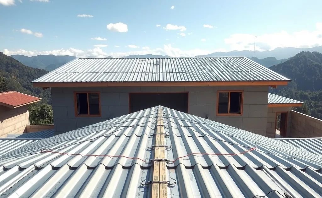 Instalación de cubierta con tejas metálicas sobre estructura de techo en Colombia
